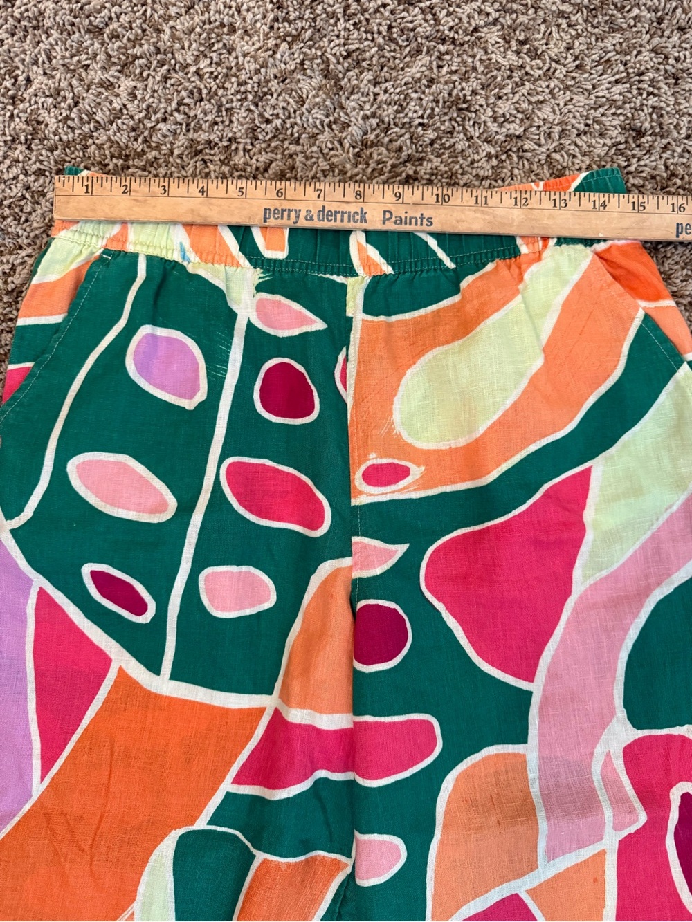 Christian Siriano Womens 100% Linen Wide Leg Cropped Abstract Print Pants sz M - Picture 4 of 11